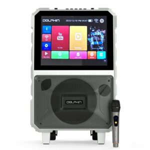 dolphin audio kb 85r bluetooth portable karaoke speaker with 14.1 in. touch screen and wireless microphone, kb 85r
